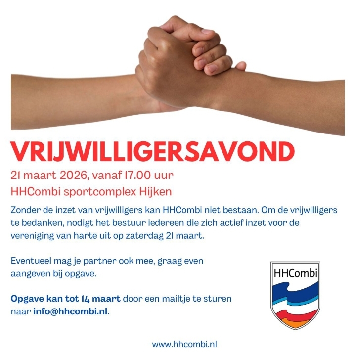 Vrijwilligersavond HHCombi op 21 maart te Hijken